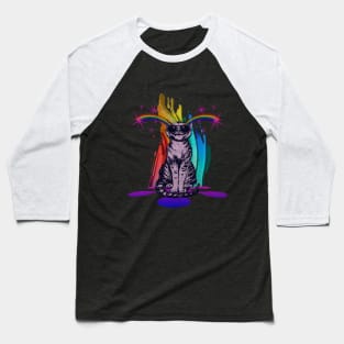 Trippy Stoned Rainbow Cat Baseball T-Shirt